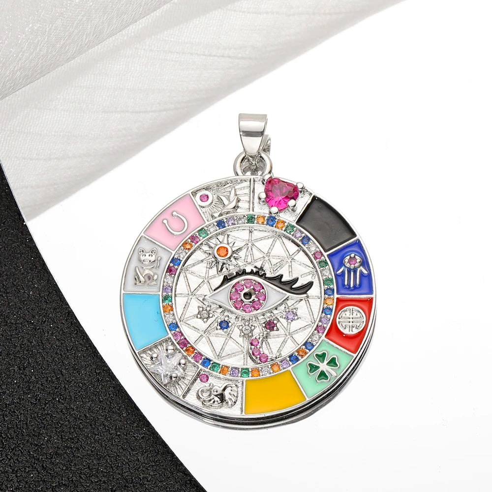 Charms ronds œil du mal turcs et grecs en coquillage d'opale plaqués or 18K