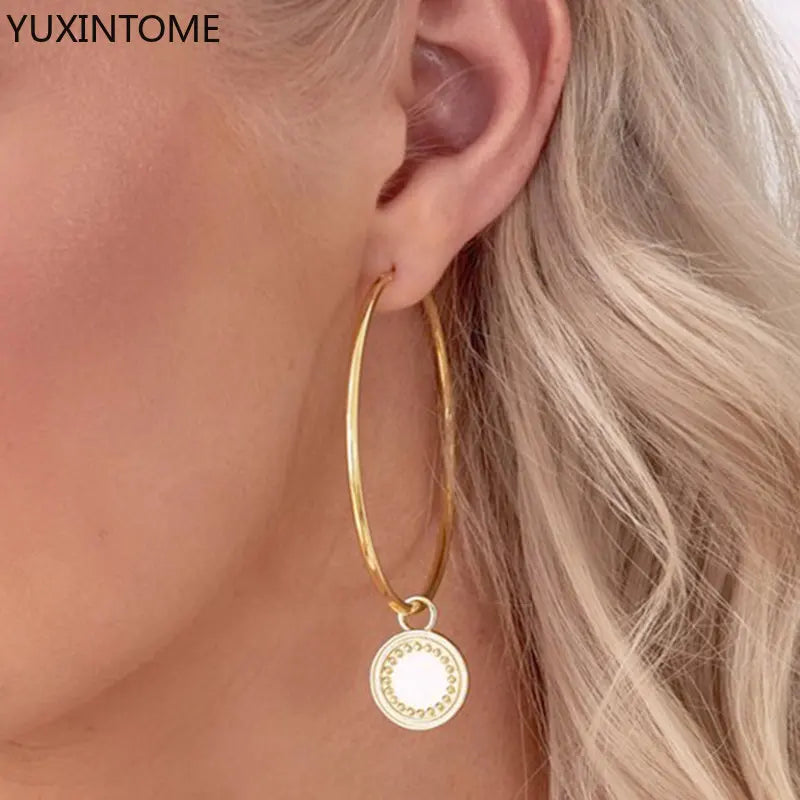 Boucles d'oreilles créoles de luxe en argent sterling 925  grandes boucles rondes