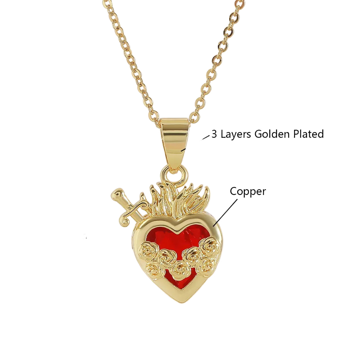 Collier Croix du Sacré-Cœur de Jésus plaqué or 18K