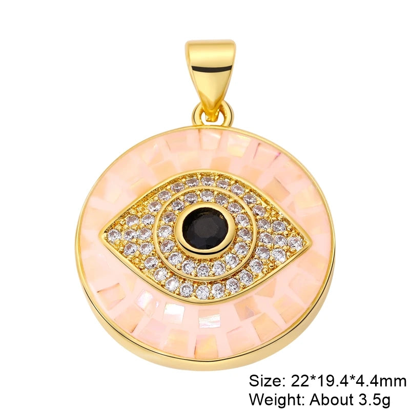 Charms ronds œil du mal turcs et grecs en coquillage d'opale plaqués or 18K