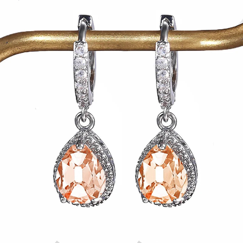 Boucles d'oreilles pendantes argent Sterling 925 en pierres précieuses tourmaline Paraiba brésilienne