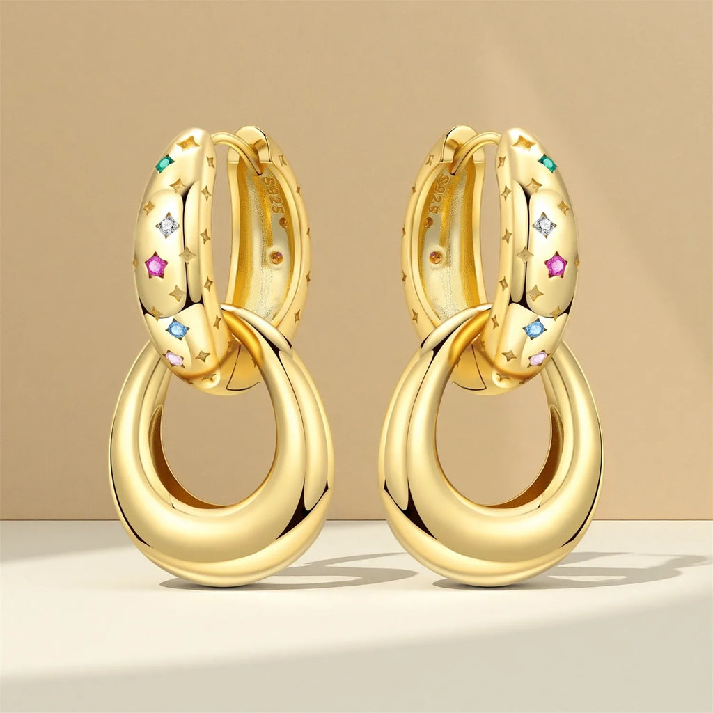 Boucles d'oreilles étoiles à double anneaux plaqué or 18K