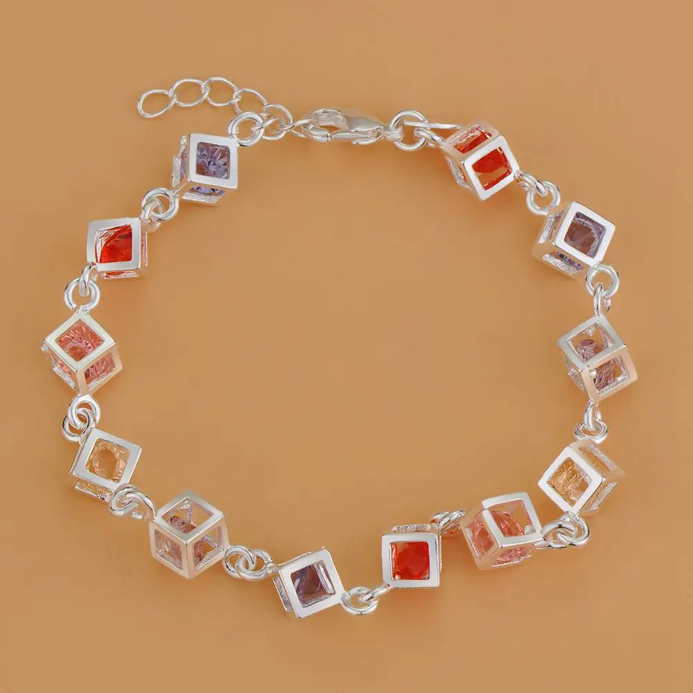 Bracelet en argent sterling 925 zircon rouge de haute qualité