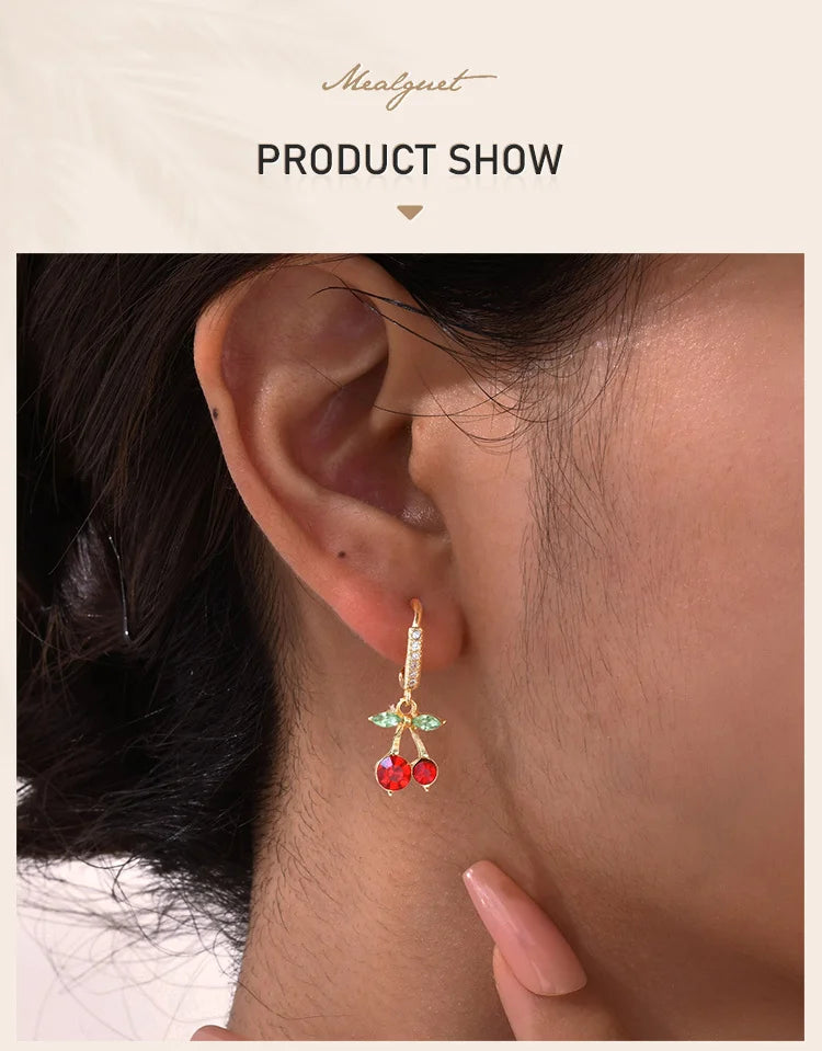 Boucles d'oreilles pendantes cerise plaqué or pour femmes