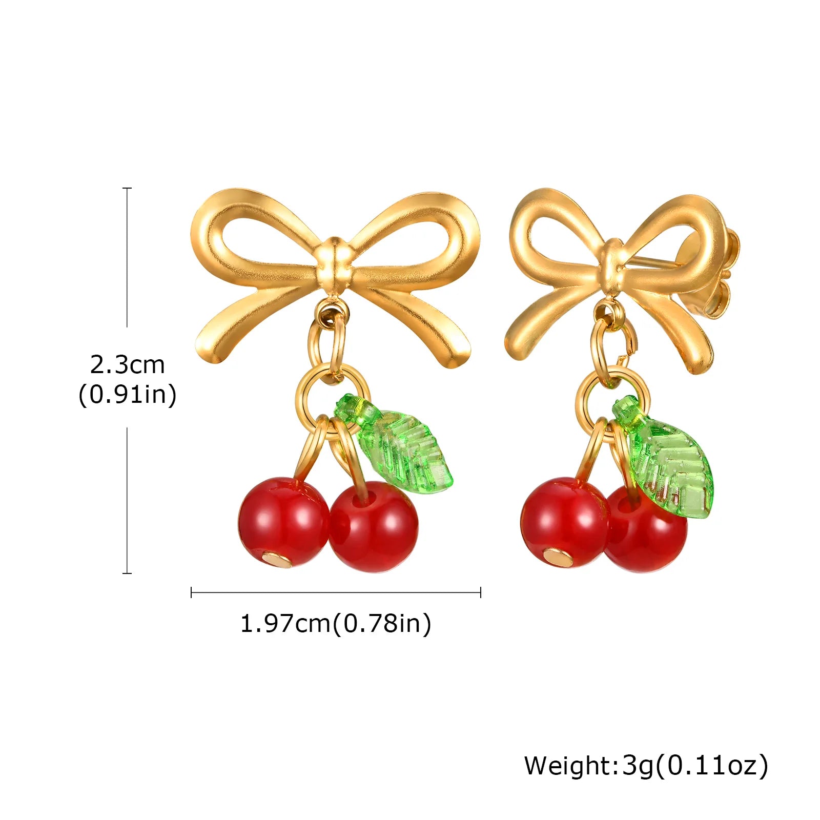 Boucles d'oreilles pendantes cerise plaqué or pour femmes