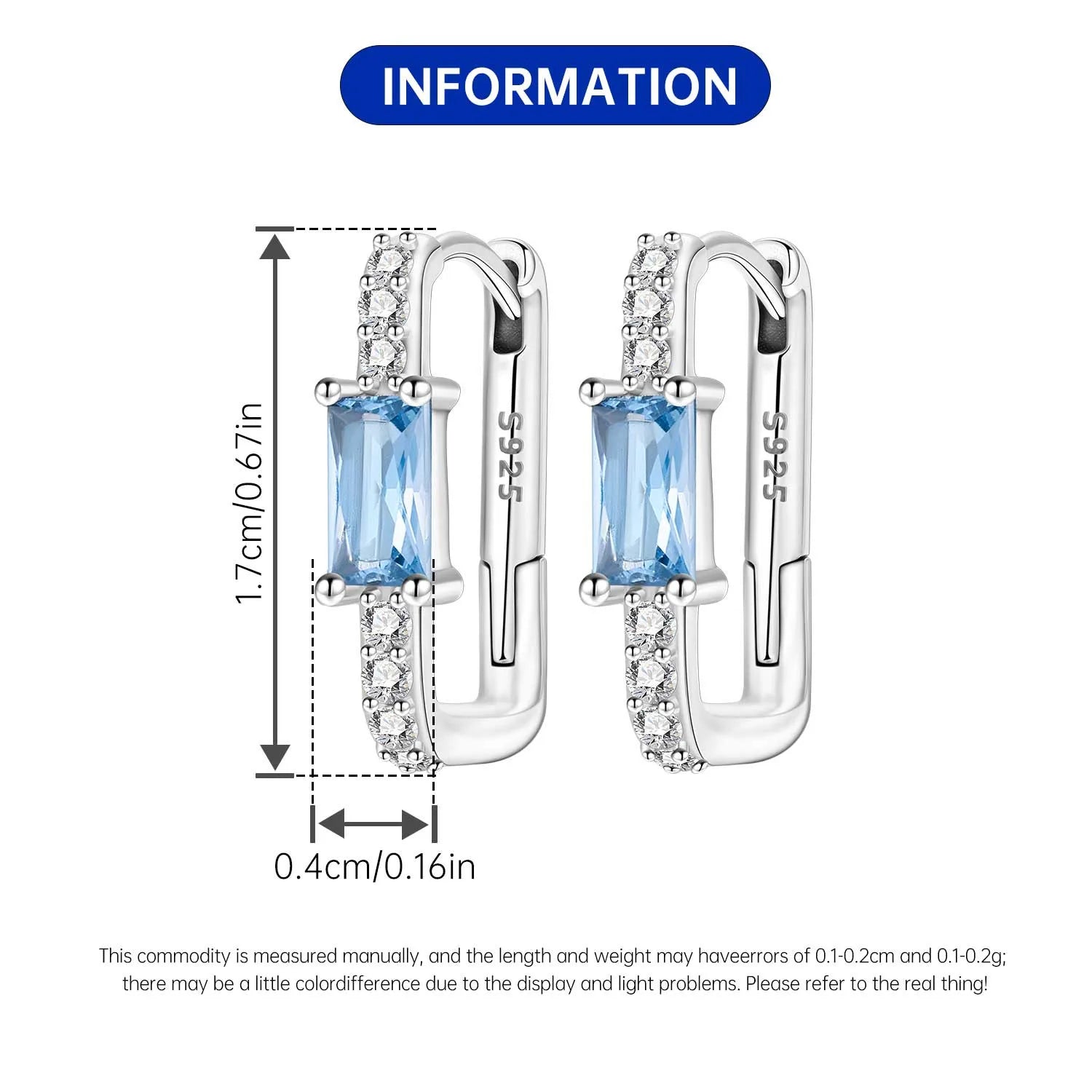 Boucles d'oreilles en argent sterling 925  minimaliste avec zircon bleu
