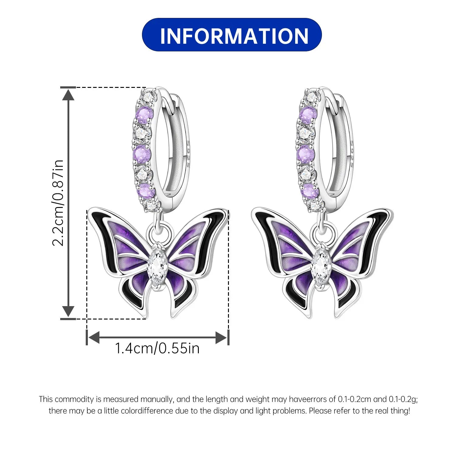 Boucles d'oreilles pendantes oiseaux bleu violet en argent sterling 925