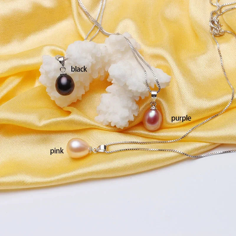 Collier pendentif en perle d'eau douce naturelle  argent sterling 925