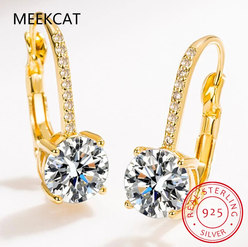 Boucles d'oreilles créoles en or plaqué 18 carats avec moissanite de 2 carats, argent streling 925