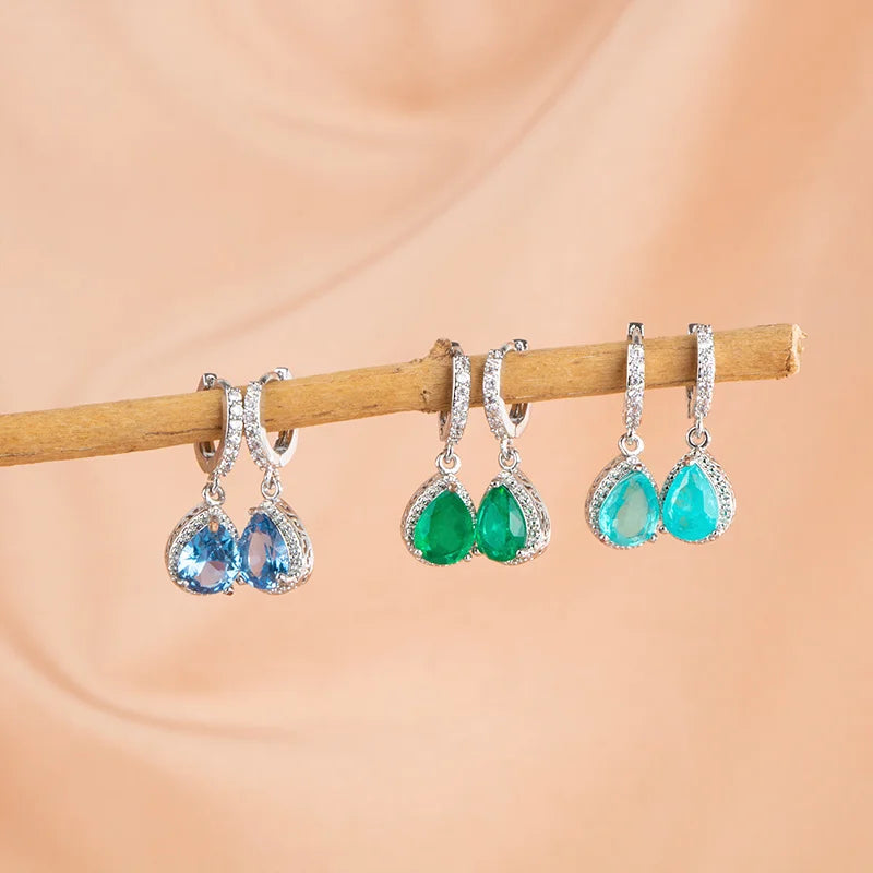 Boucles d'oreilles pendantes argent Sterling 925 en pierres précieuses tourmaline Paraiba brésilienne