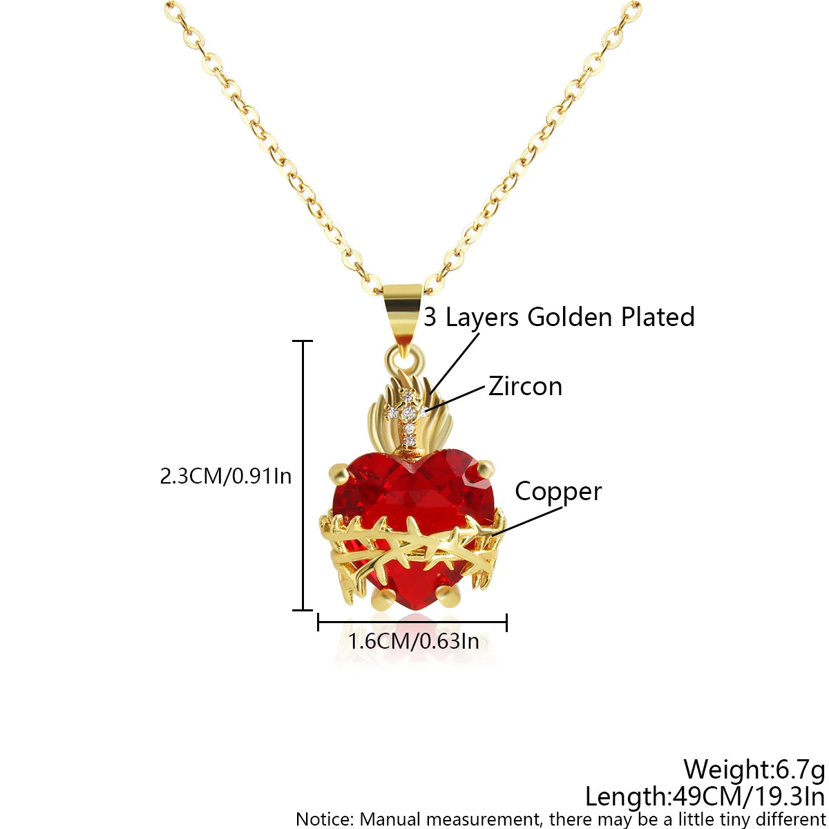 Collier Croix du Sacré-Cœur de Jésus plaqué or 18K