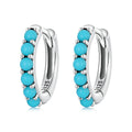 Boucles d'oreilles créoles simples rondes en turquoise  en argent sterling 925