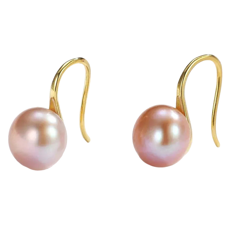 Boucles d'oreilles en perles d'eau douce  925, Argent sterling, roses, blanches, violettes, rondes de 8-9 mm