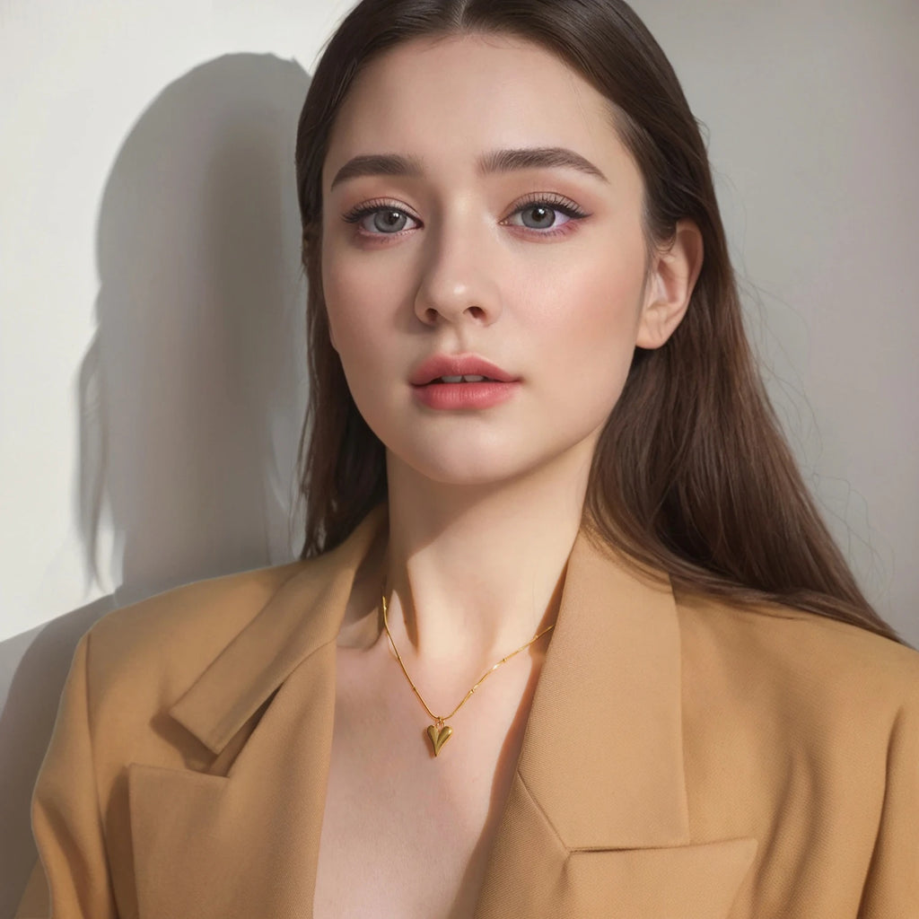 Collier pendentif en forme de cœur bijou plaqué or 18 carats