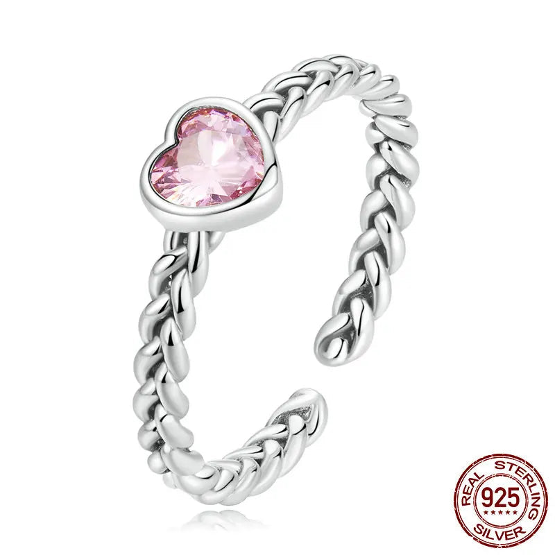 Bague en argent sterling 925 à texture tressée cœur