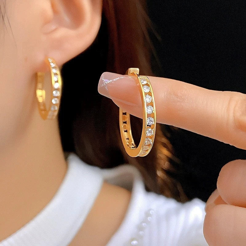 Boucles d'oreilles créoles rondes en cercle, zircon blanc