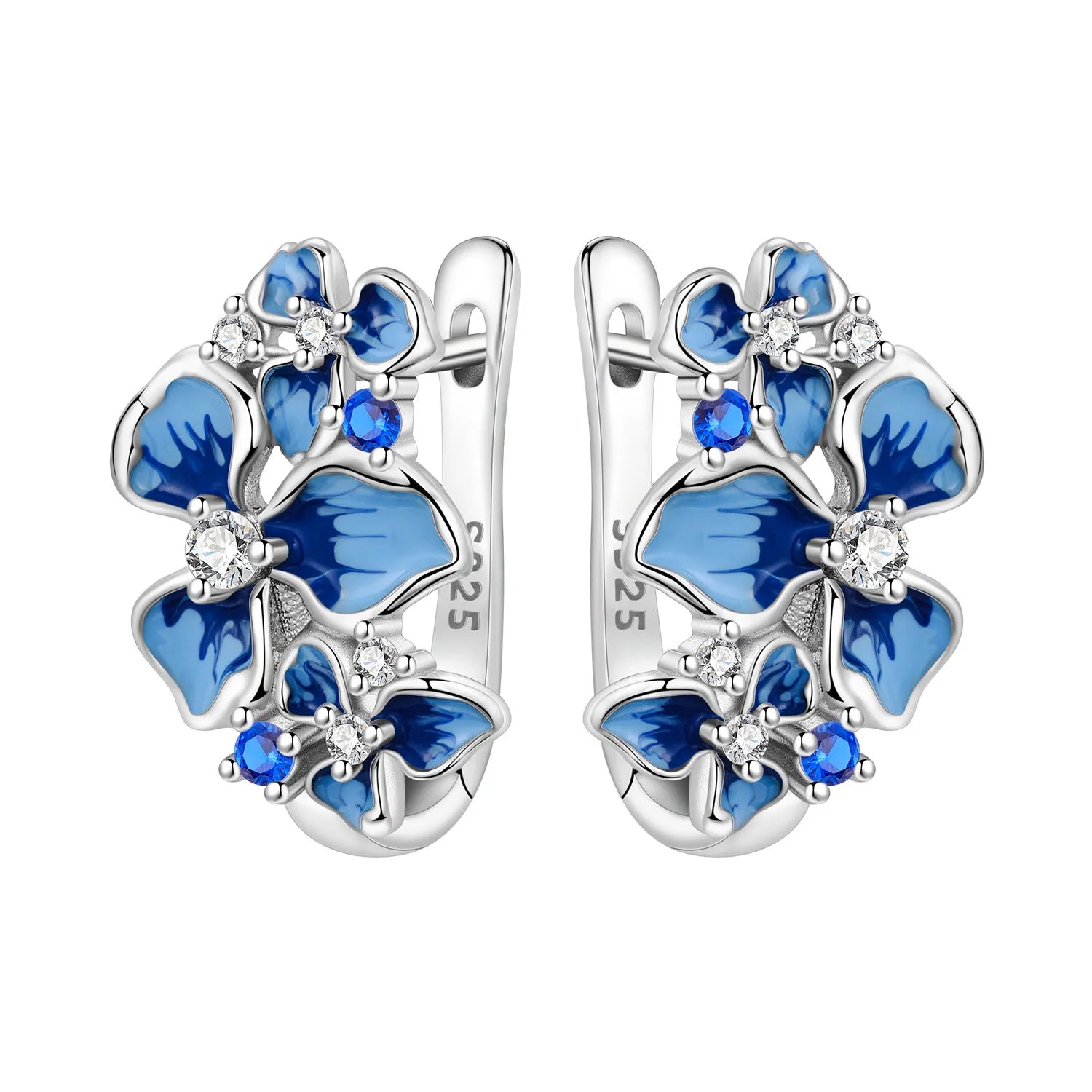 Boucles d'oreilles en argent sterling 925  minimaliste avec zircon bleu