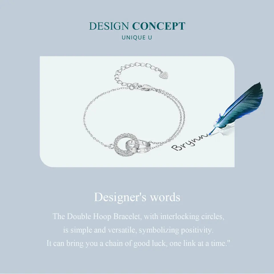 Bracelet  en argent sterling 925 à double cercle, chaîne ajustable, plaqué platine