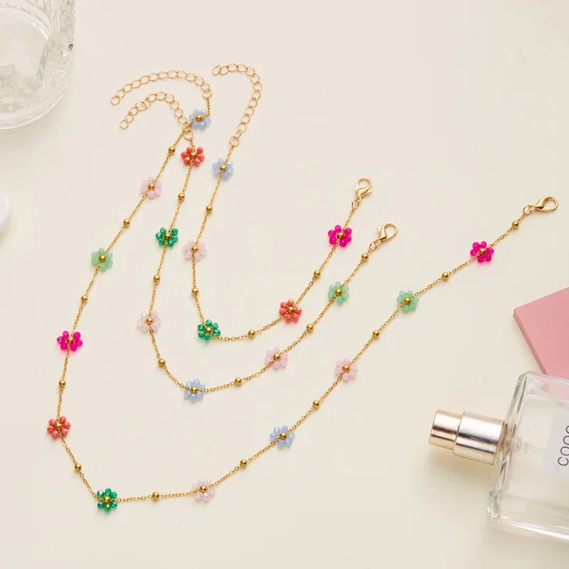 Bracelet ensemble pendentif cerise rouge, bracelet de cheville, collier