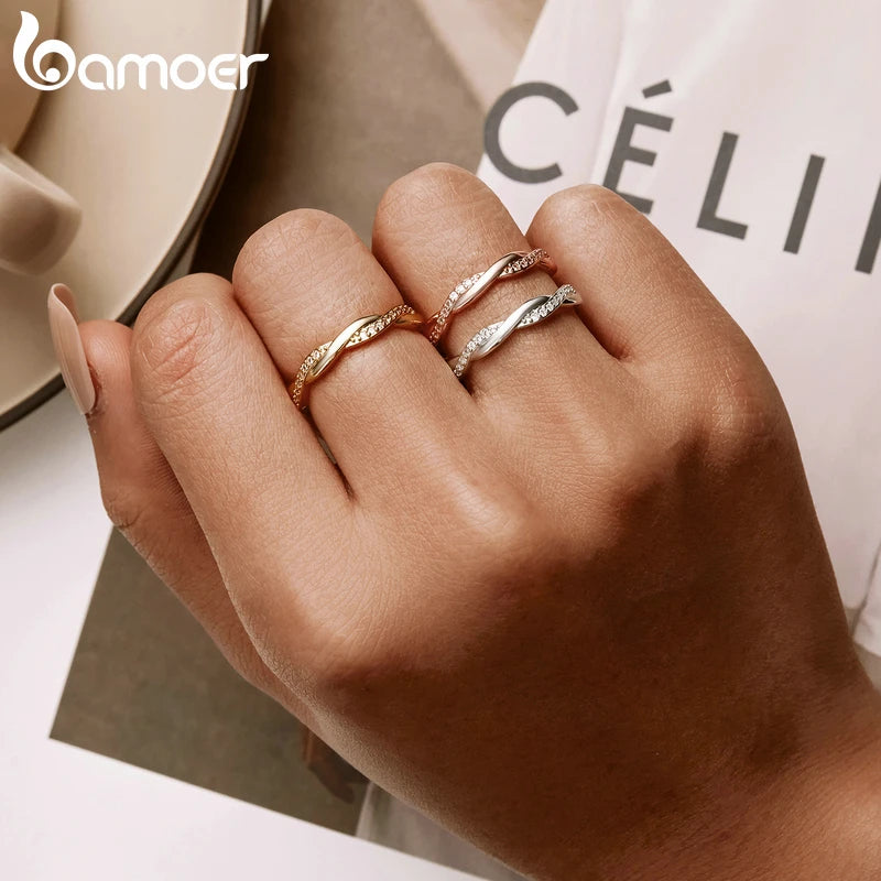 Bague en argent sterling 925 à corde torsadée et plaqué or 18 carats