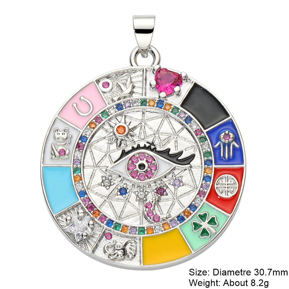 Charms ronds œil du mal turcs et grecs en coquillage d'opale plaqués or 18K