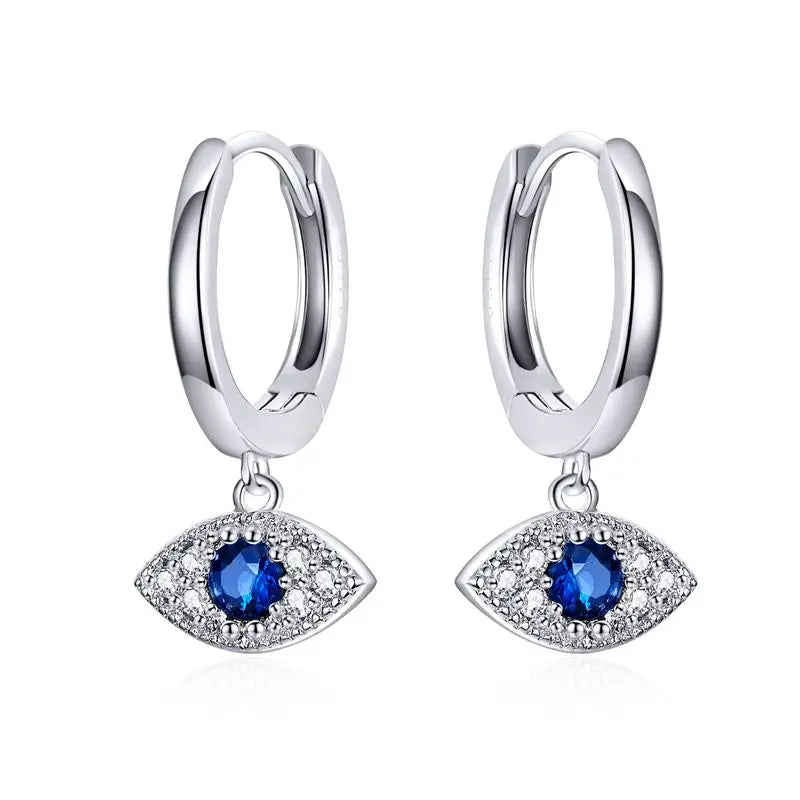 Boucles d'oreilles pendantes œil bleu en argent sterling 925