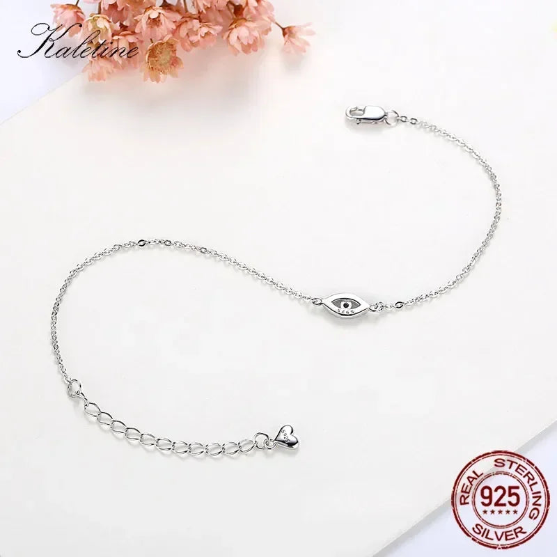 Bracelet lucky evil eye en argent sterling 925 pierre bleue CZ, bijoux réglables