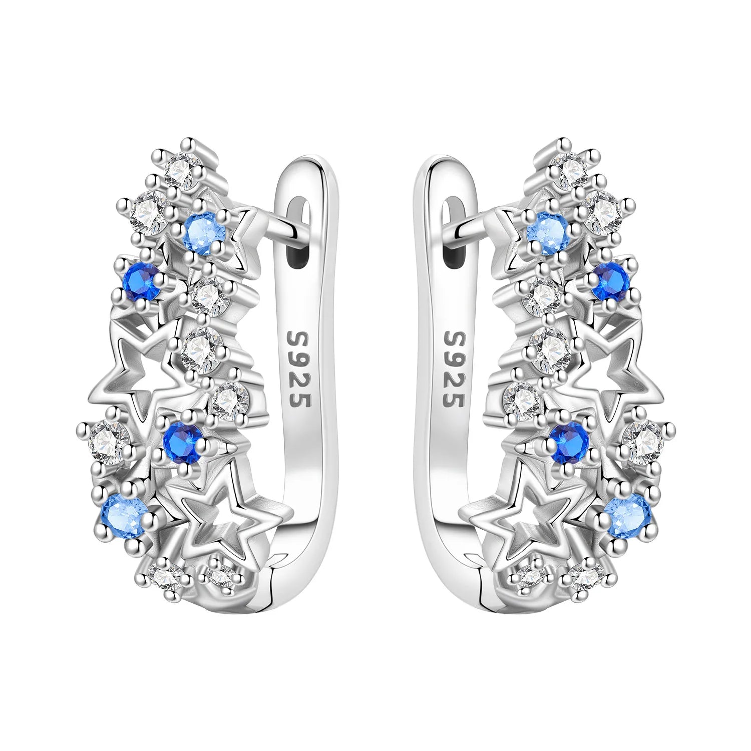 Boucles d'oreilles en argent sterling 925  minimaliste avec zircon bleu