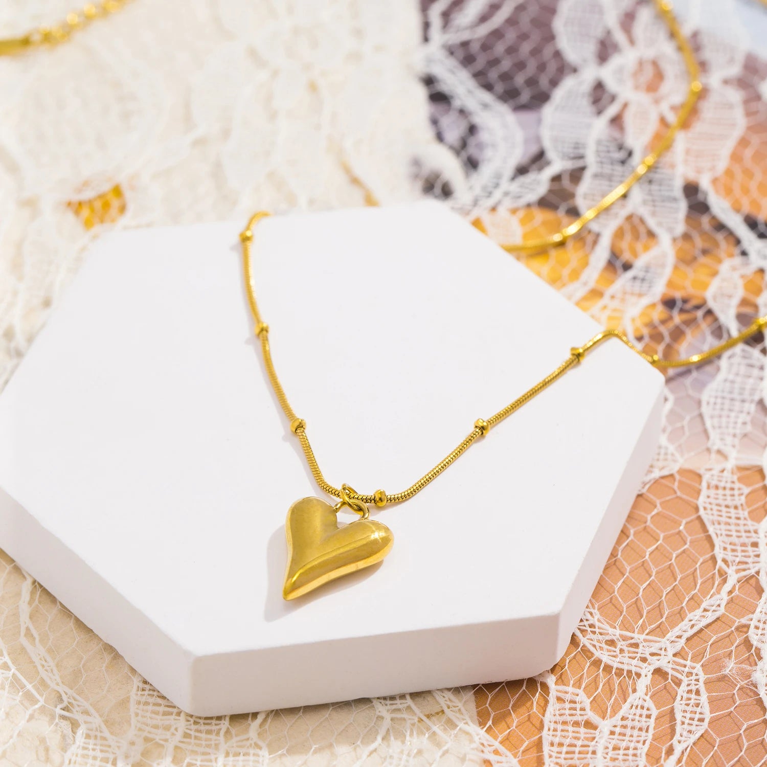 Collier pendentif en forme de cœur bijou plaqué or 18 carats