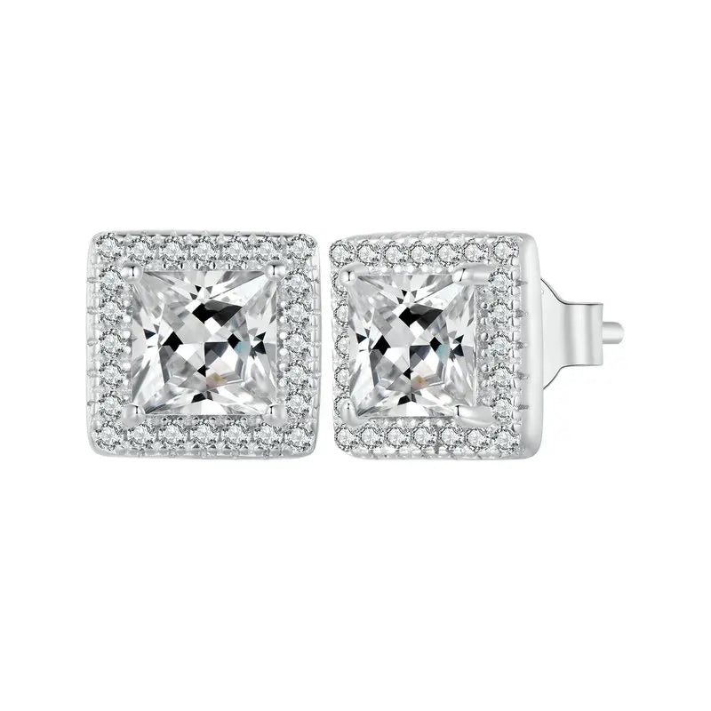 Boucles d'oreilles  argent sterling 925 avec halo CZ, élégantes