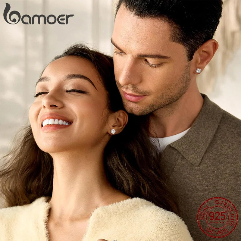 Boucles d'oreilles clous forme  ronde en argent sterling 925