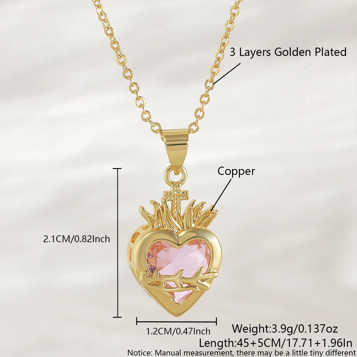 Collier Croix du Sacré-Cœur de Jésus plaqué or 18K