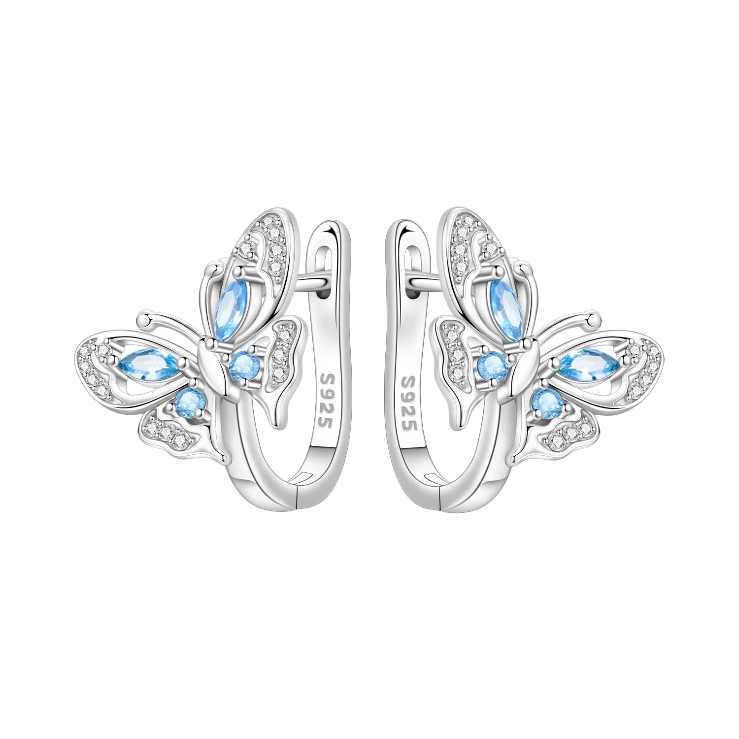 Boucles d'oreilles en argent sterling 925  minimaliste avec zircon bleu