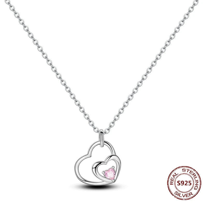 Collier cœur à cœur en argent sterling 925 Pendentif cœur d'amour