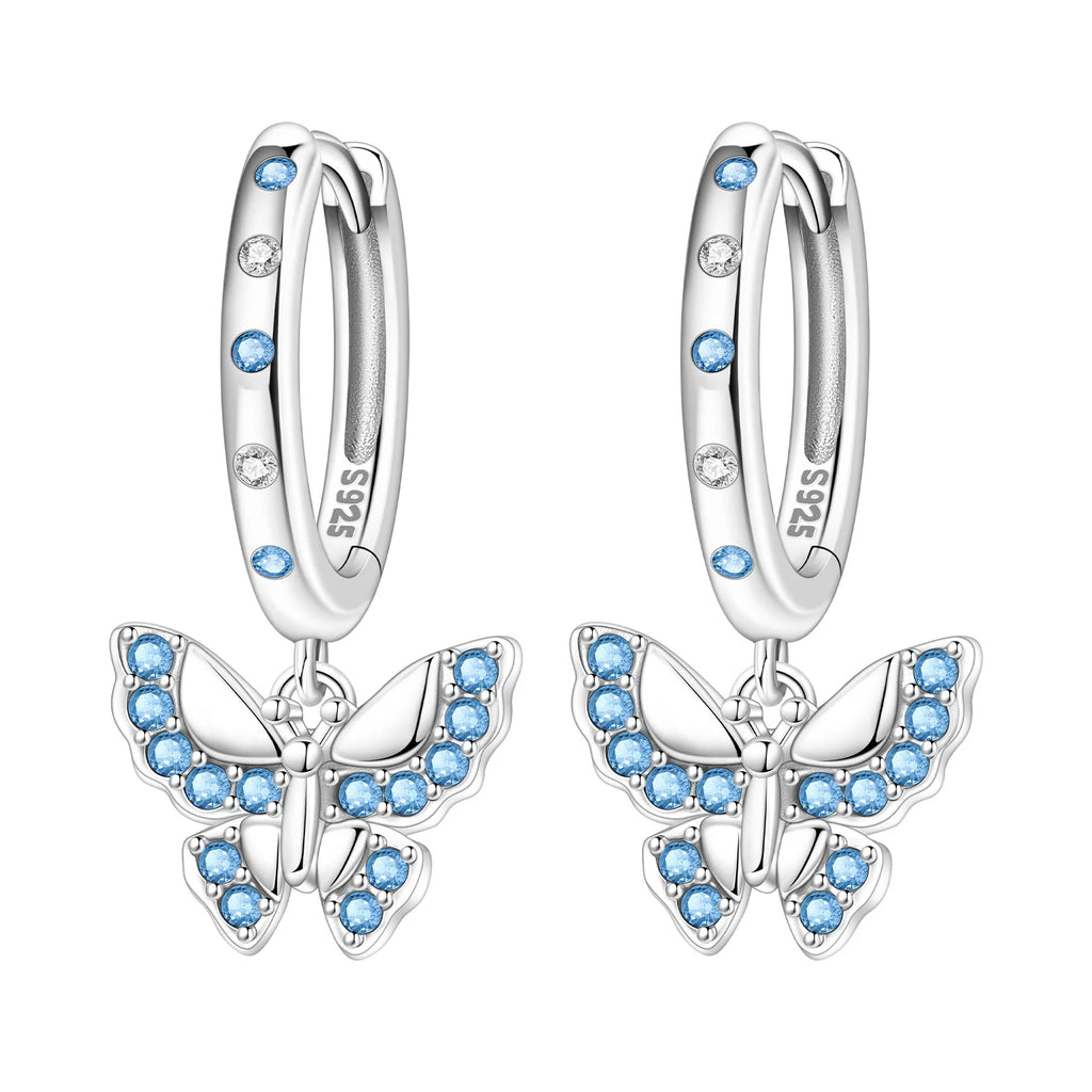 Boucles d'oreilles pendantes oiseaux bleu violet en argent sterling 925