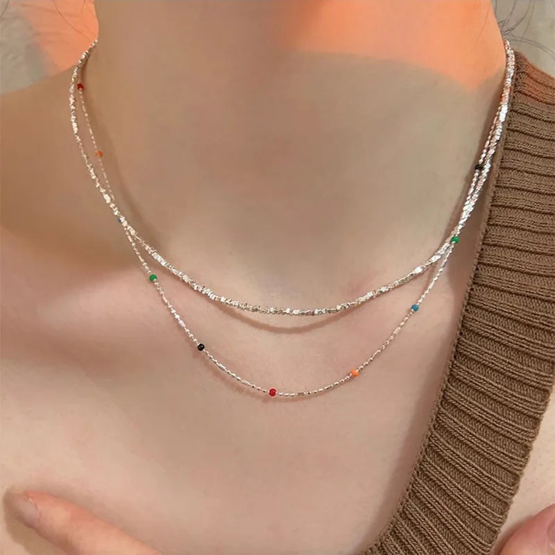 Collier en argent sterling 925 avec perles multicolores géométriques simples