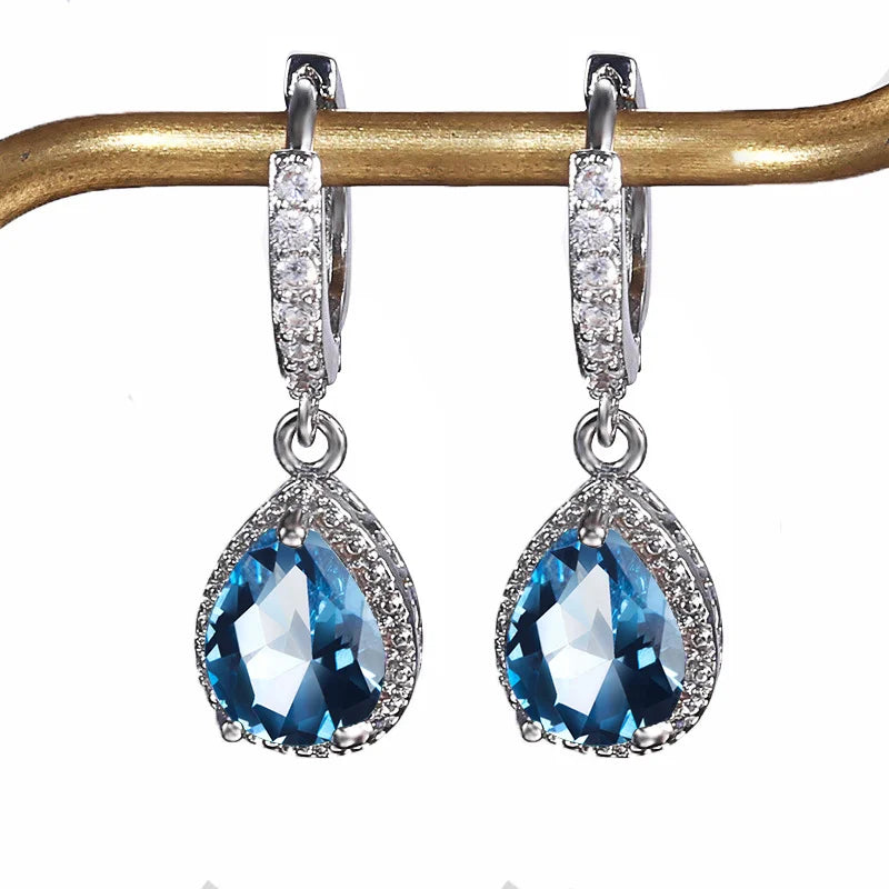 Boucles d'oreilles pendantes argent Sterling 925 en pierres précieuses tourmaline Paraiba brésilienne