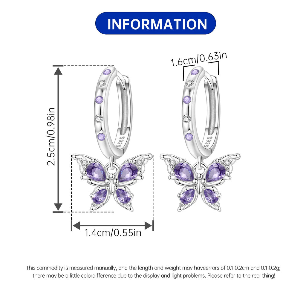 Boucles d'oreilles pendantes oiseaux bleu violet en argent sterling 925