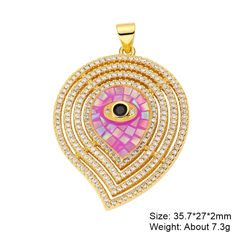 Charms ronds œil du mal turcs et grecs en coquillage d'opale plaqués or 18K