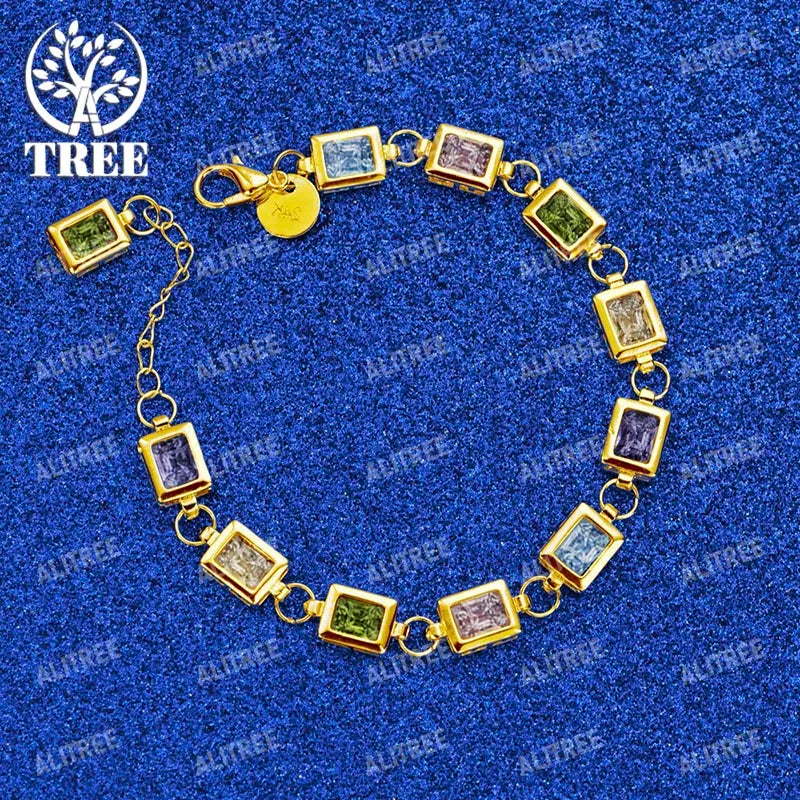 Bracelets en zircon coloré rectangulaire en plaqué or 18 carats