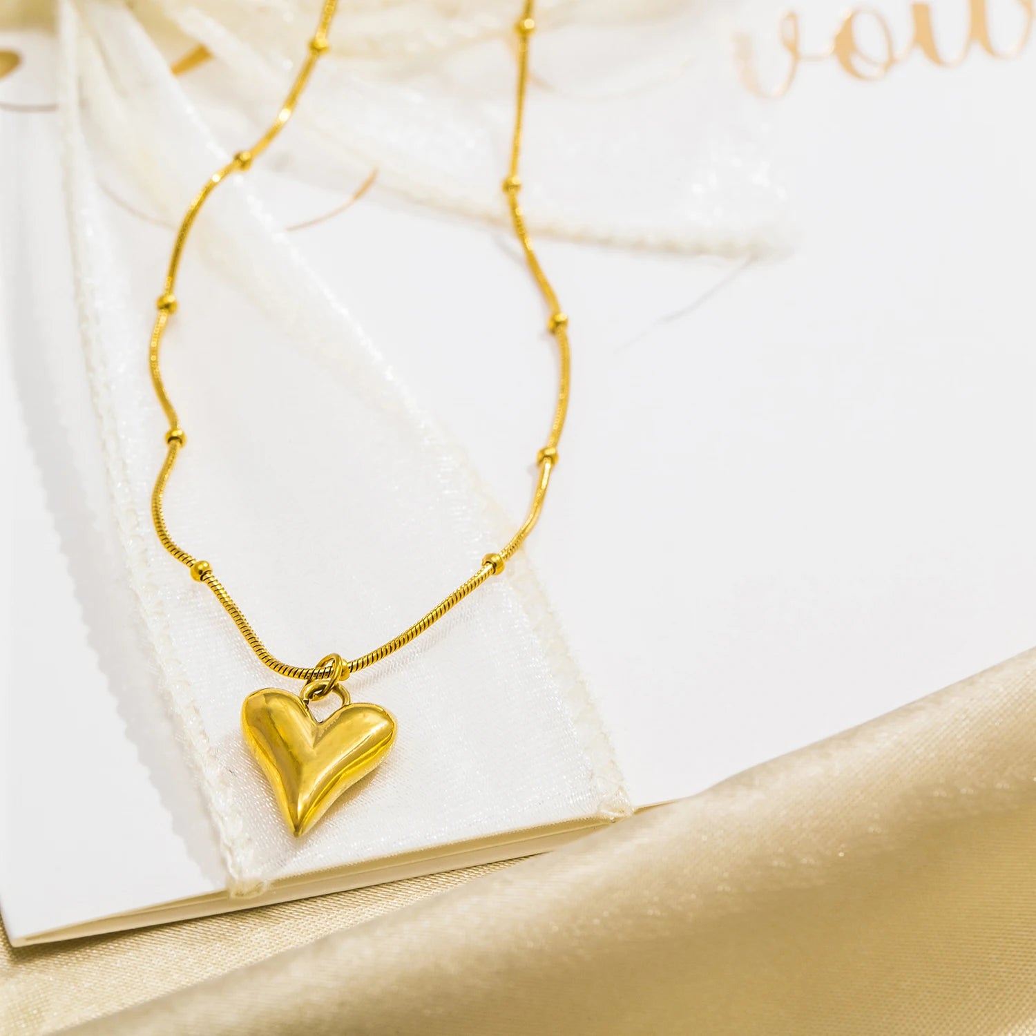 Collier pendentif en forme de cœur bijou plaqué or 18 carats