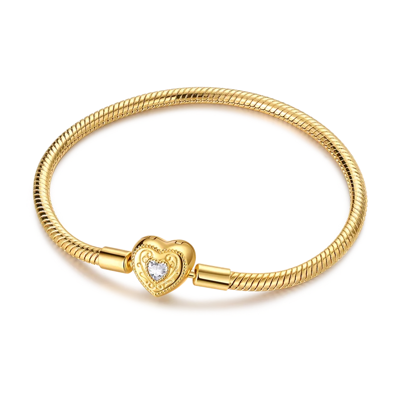 Bracelets en argent sterling 925 en forme de cœur doré scintillant