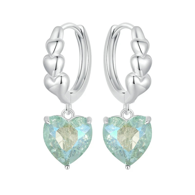 Boucles d'oreilles pendantes en forme de cœur vert menthe en argent sterling 925