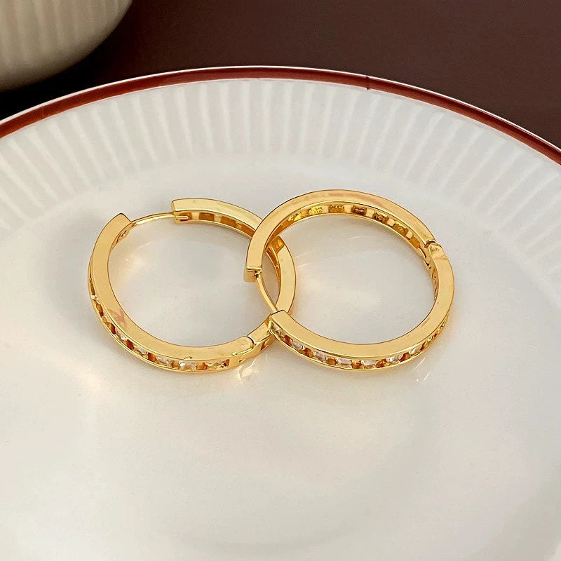 Boucles d'oreilles créoles rondes en cercle, zircon blanc