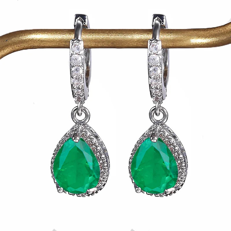 Boucles d'oreilles pendantes argent Sterling 925 en pierres précieuses tourmaline Paraiba brésilienne