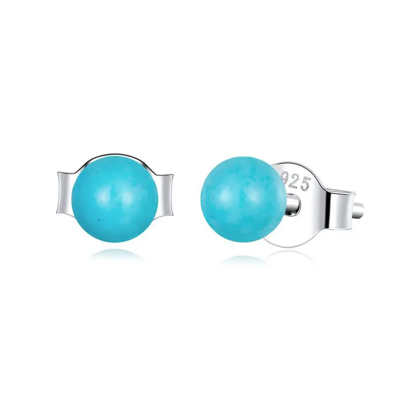 Boucles d'oreilles créoles simples rondes en turquoise  en argent sterling 925