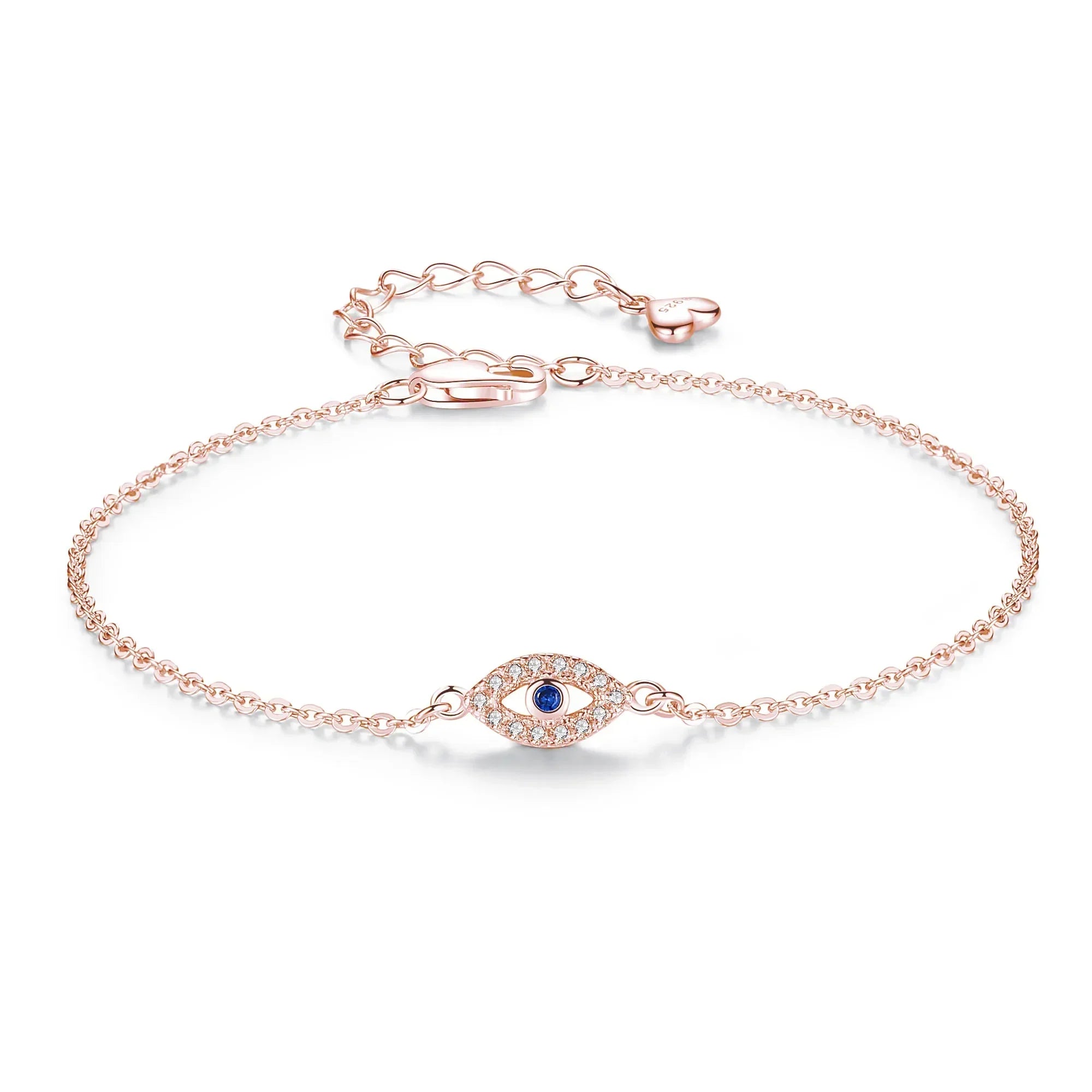 Bracelet lucky evil eye en argent sterling 925 pierre bleue CZ, bijoux réglables