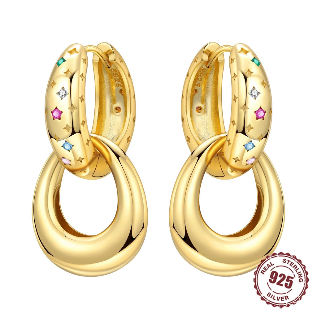 Boucles d'oreilles étoiles à double anneaux plaqué or 18K