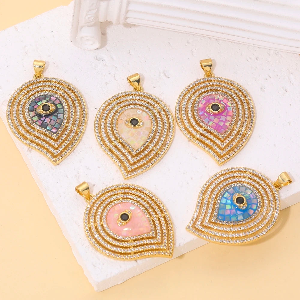 Charms ronds œil du mal turcs et grecs en coquillage d'opale plaqués or 18K