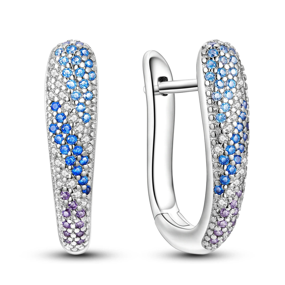 Boucles d'oreilles en argent sterling 925  minimaliste avec zircon bleu